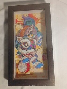 3D Paper Cut Shadow Box Chinese Lion Dance Art Frame Lunar New Year Decor
